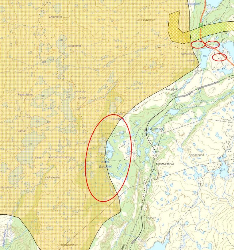 Figur 2 Utklipp fra nordlandsatlas. Orange skravur illustrerer Gielas reinbeitedistrikts høst/vinterbeite og beitehage.