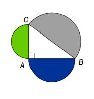 Oppgave 10 (3 poeng) Gitt ABC slik at AB 8 og BC 10. Se figuren ovenfor. Vis at arealet av den grønne og den blå halvsirkelen til sammen er like stort som arealet av den grå halvsirkelen.