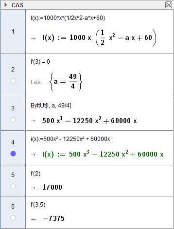 En annen modell F for prisen per kilogram er gitt ved F x 0,5x ax 60, 0 x 8 der a er et positivt tall. For en bestemt verdi av a blir inntektene størst når det selges t.