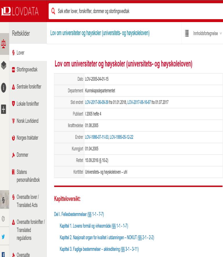 Faglige bestemmelser - akkreditering (UH-loven) 3-1.