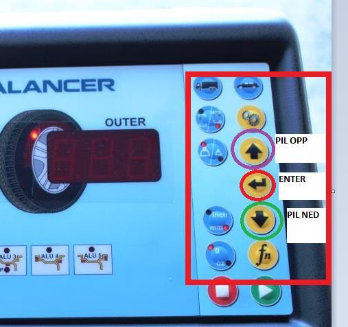 KALIBRERING I-65 MINI Informasjon før du begynner. 1. Felg du skal benytte til kalibrering : MÅ være stålfelg 13'' - 16'' Mål felgbredde og diameter i tommer. Det følger med "måleskrev".