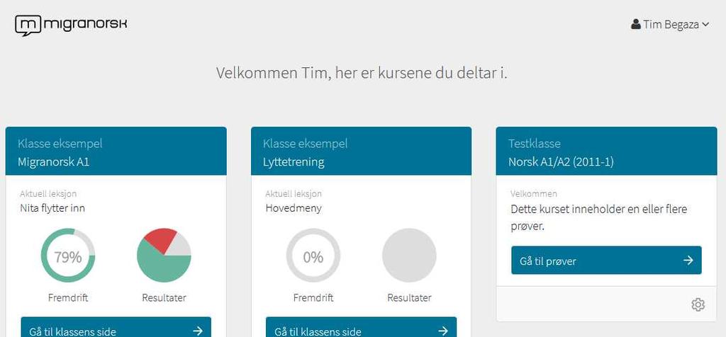 Elev Dashbord Hver gang du logger inn vil du se dashbord, som viser deg hvilke klasser du