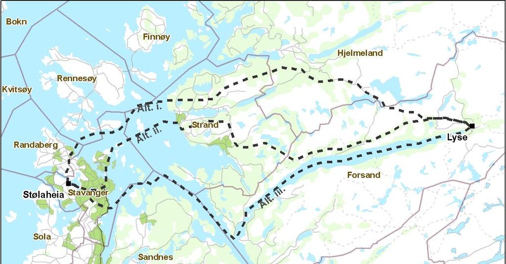 Alternativene fra Kårstø eller Håvik er ikke nærmere beskrevet her, jfr. de systemmessige begrensninger som er omtalt i kap 3.8. Dette gjelder også for alternativene som ender i Stokkeland og Bærheim.