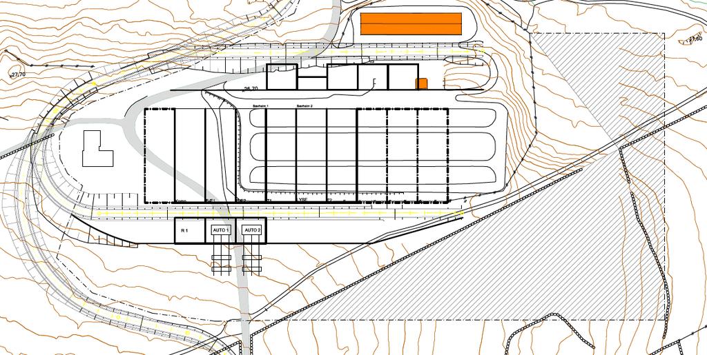 Figur 4.31. Anslått ekstra arealbehov for et utvidet kompenseringsanlegg på Stølaheia i alternativ 1.0 (grå skravur). Kabeldimensjonen må optimaliseres i detaljprosjekteringen.