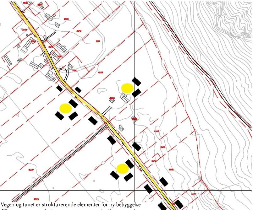 18 Skisse boligareal i tråd med gjeldende KPA og utvidelse av boligformål i denne planen Fortetting innenfor avsatt boligformål i gjeldende kommuneplans arealdel.