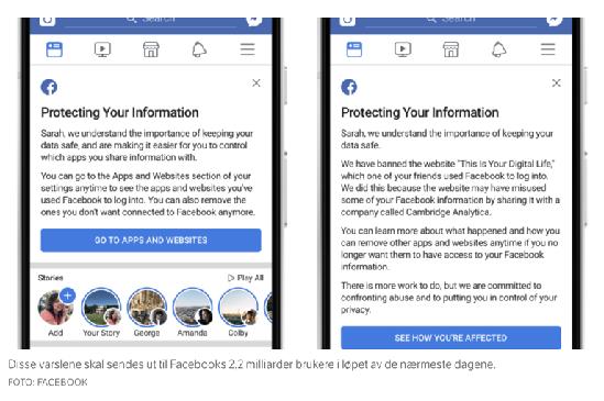 Personvern på dagsorden 87 millioner brukere berørt Personopplysningene er tilgjengeliggjort av Facebook overfor tredjepartsutviklere mot betaling