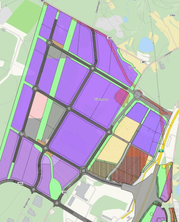 Mot sør grenser området mot den framtidige adkomstvegen til næringsparken fra E6, V21. I vest grenser området til Vilbergvegen og Gardermoen næringspark II b og c, og i øst grenser området til E6.