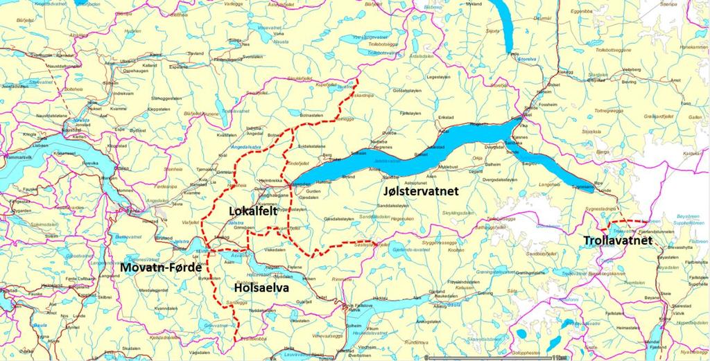 1 Feltbeskrivelse Hovedparten av strekningen til Jølstra fra Vassenden til Movatn ligger i Jølster kommune i Sogn og Fjordane fylke, kun den aller nederste biten av denne elvestrekningen ligger i