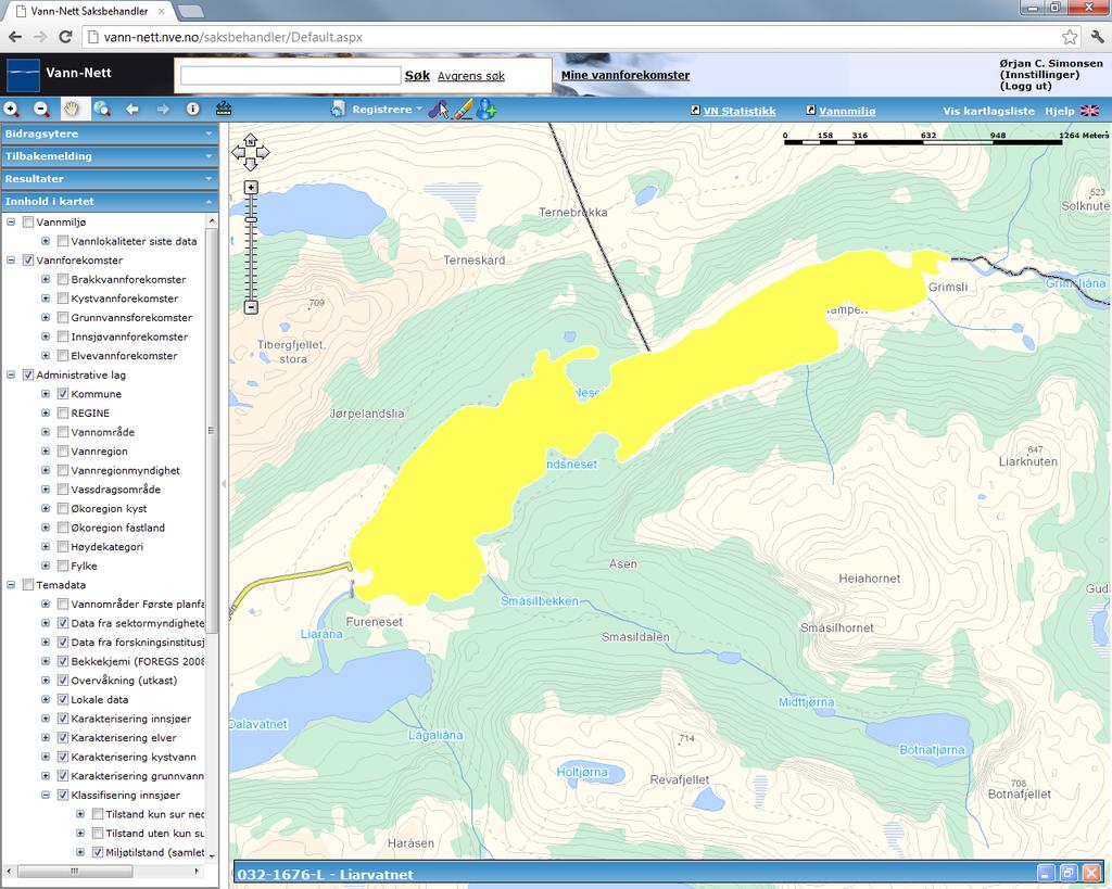 Liarvatnet (032-1676-L) Middels, kalkfattig, klar, dyp (innsjø) Moderat (påvirkningsanalyse, ph: god; tot alkalitet: moderat) ksmvf Middels grad Vannkraftsdam Liten grad Husholdninger