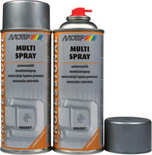 Motip tekniske aerosoler Multi Spray Universal olje for smøring, beskyttelse og rengjøring av deler i metall og plast.