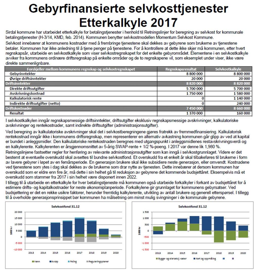 Note 14 Selvkostområder Selvkostnota viser områdene som kommunen utfører selv.