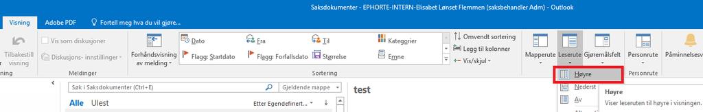 sletter ingen ting fra ephorte.) I ephorteoutlook er oppsettet stort sett som vanlig outlook.