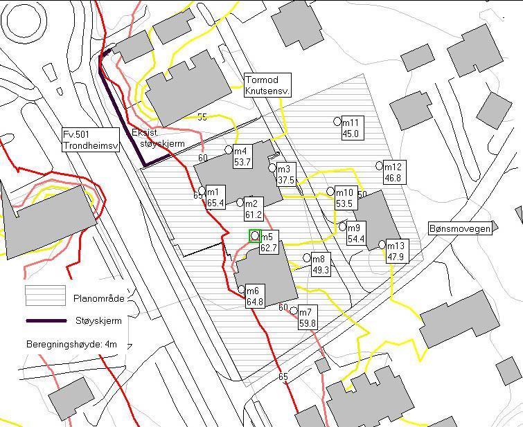 5.1. Beregning av støy med dagens trafikksituasjon. 5.1.1. Støyberegning, ÅDT-2013 med eksisterende situasjon.