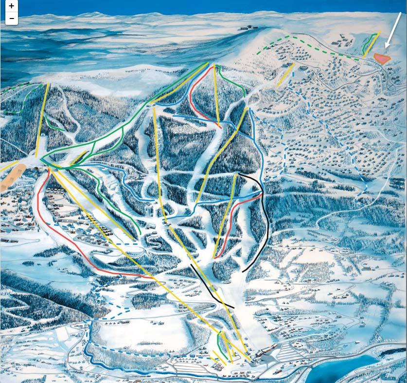 Skiløypenettet (alpin og langrenn) Fremtidig byggeområdets beliggenhet (rød flate) er skissemessig vist i løypekartet for Hafjell Alpinsenter.