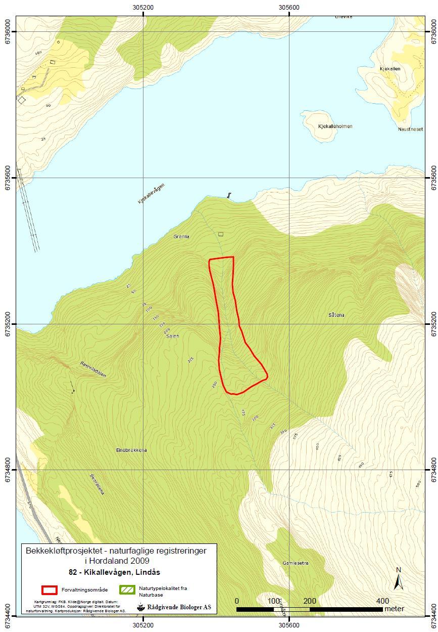 Figur 6. Kart som viser avgrenset forvaltningsområde for Kikallevågen, S-siden (lok. 82).