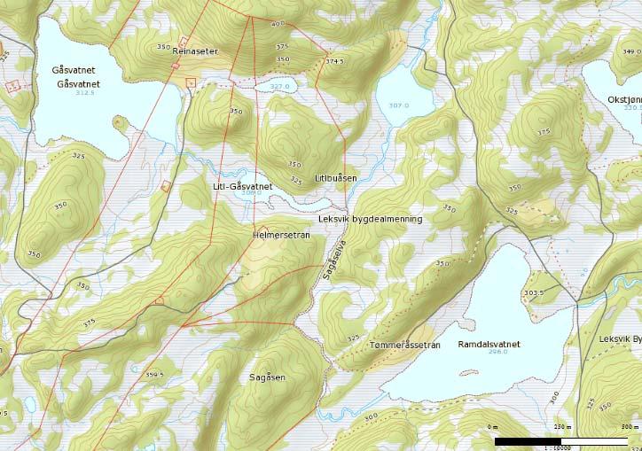 3.8 Gåsvassbekken 25 Område Gåsvassbekken er bekken mellom Gåsvatnet (312 moh) og Litl-Gåsvatnet (308 moh) i Leksvik kommune (Figur 26).