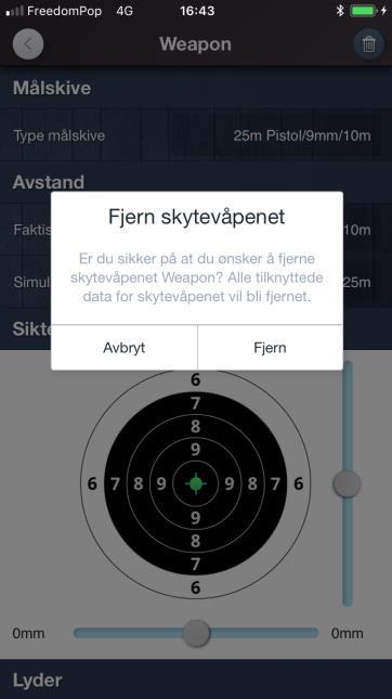 Fjerne ett skytevåpen For å slette ett skytevåpen, velg våpenet fra våpenlisten og trykk søppeldunken.