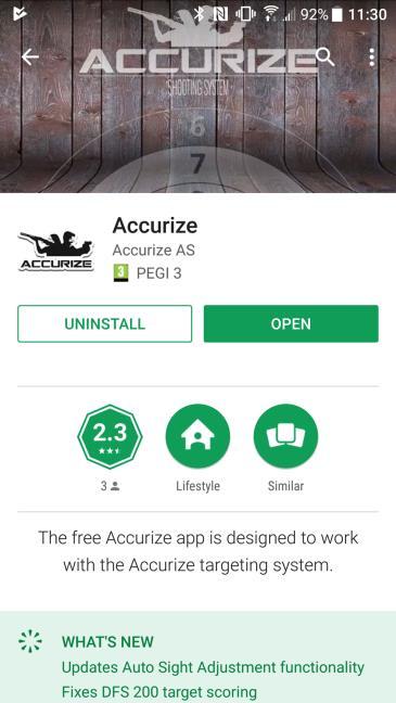 Trykk 'OPEN' for å åpne Accurize app på