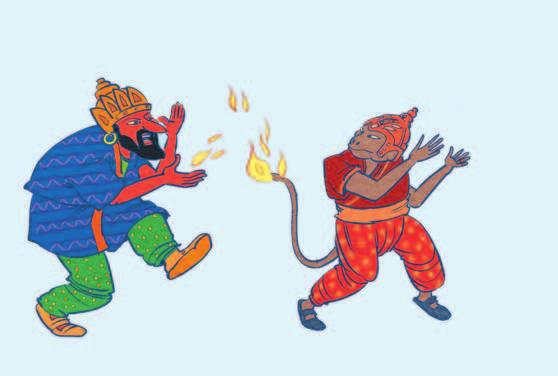 Hanuman og Ravana Men Hanuman, som var den sterkeste av apekattene, visste hva fuglen Jatayu hadde sagt om Sita, og dro til byen Lanka.