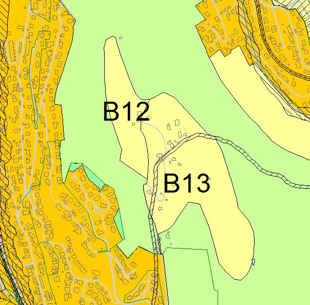 B12 og B13 Åsheim Arna 1:6000 Planforslag KPA2016 Kort beskrivelse Område B12 er på om lag 35 daa og inneholder ingen boliger.