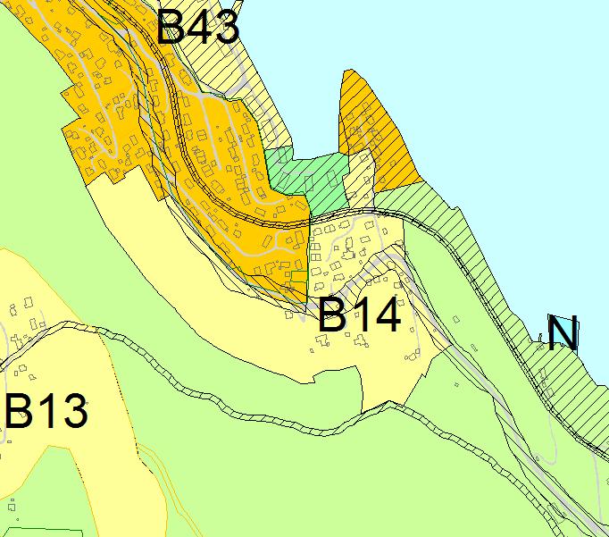 B14 Garnes Arna 1:6000 Kort beskrivelse Område B14 er på 123 daa og inneholder 25 eneboliger, 4 to-mannsboliger og 1 fritidsbolig.