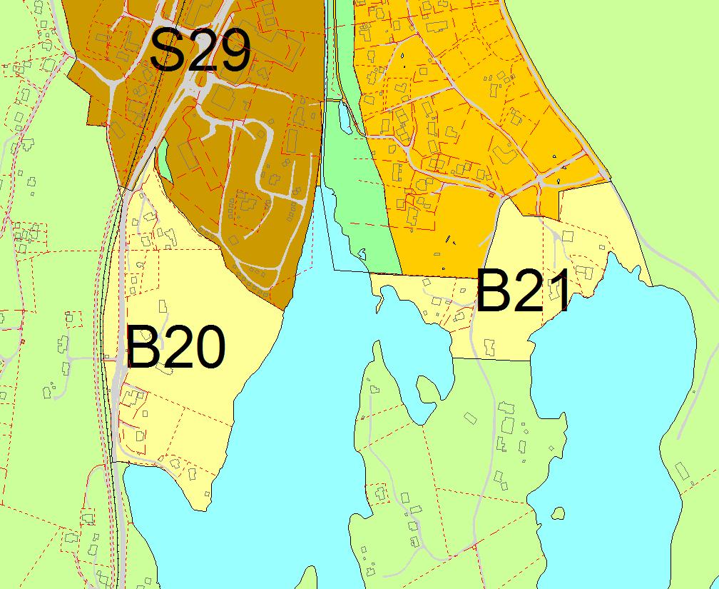 B20 og B21 Lone Arna 1:4000 Kort beskrivelse Område B20 er på 80 daa og inneholder 10 boliger. Område B21 er på 48 daa og 5-6 boliger.