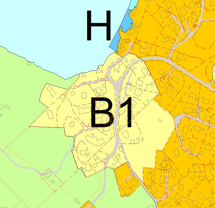 B1 Hordvik Åsane 1:2000 Kort beskrivelse Område B1 er på om lag 48 daa og inneholder 11 eneboliger, 2 tomannsboliger og ett bo- og servicesenter. Området inneholder også en fritidseiendom, og 2 naust.