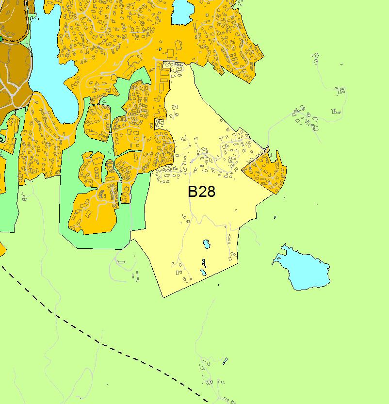 B28 Nøttveit Fana 1:10000 Kort beskrivelse Område B28 er på 514 daa og inneholder ca 65 eneboliger. Deler av området er regulert.