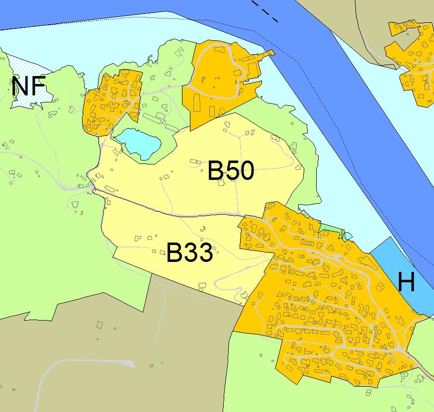 B33 og B50 Hope Fana 1:5000 Kort beskrivelse Område B33 er på 108 daa og inneholder 3 eneboliger og ett gårdstun. Område B50 er på 148 daa og inneholder 6 eneboliger og 2 gårdstun.