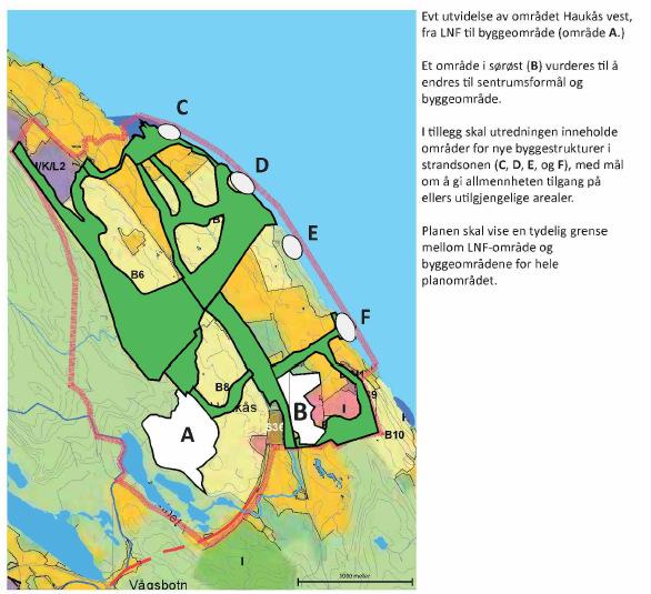 kollektivsystem Fremtidig arealbruk og transportsystem Det er imidlertid flere forhold som må finne sin avklaring før Haukås er moden for utbygging: - Løsning på E39 mellom Vågsbotn og