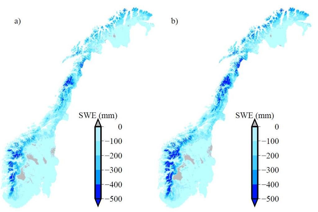 Endring i vinterens snømaksimum Endringer fra 1971-2000