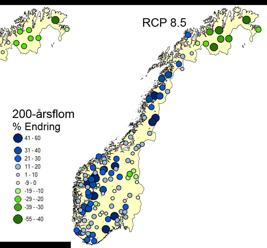 Flommene blir større her og mindre der Det anbefales et klimapåslag på 20 % der det i dag er regnflom i