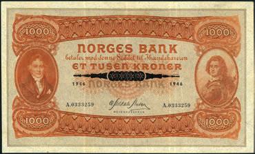 01 1 500,- 1313 5 kroner 1930,