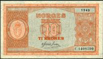 0/01 400,- 1316 10 kroner 1945,