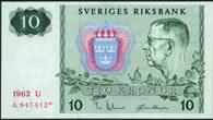 6 stk 10 kroner. Hhv 1953-57, 1962.