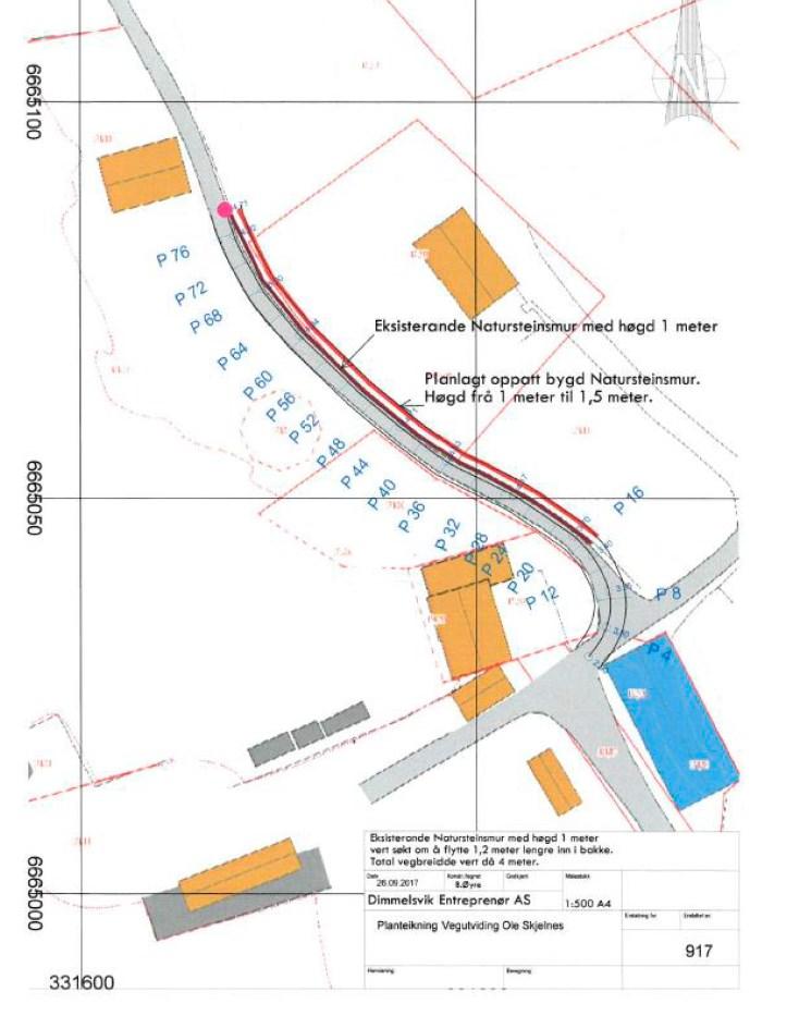 Planteikning vegutviding Nabovarsel Naboane er varsla. Det er komen inn merknad frå nabo på gnr/bnr 171/26.