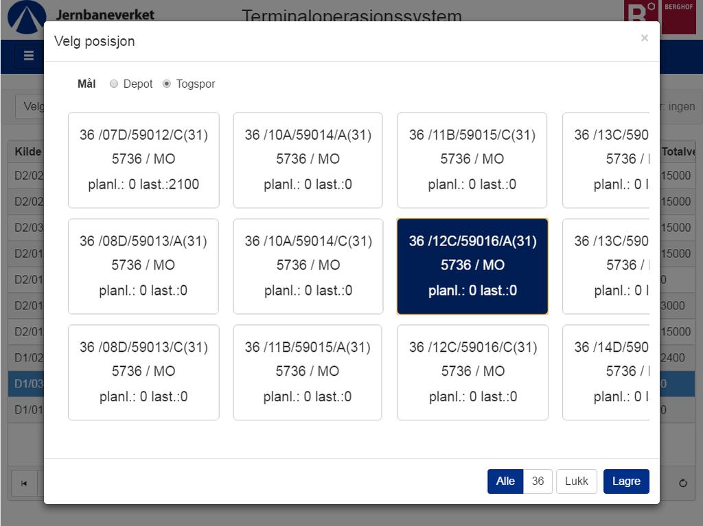 DOKUMENTASJON BLU 2.0 Side 21 av 56 Ill. 18 Mulighet for posisjonering på en vogn Utvalget av den nye posisjonen bekreftes ved å klikke på knappen Lagre.