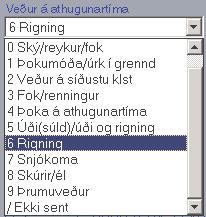 Hægt er að slá beint inn númerin eða nota fellistikurnar og velja þar veðurorðið.