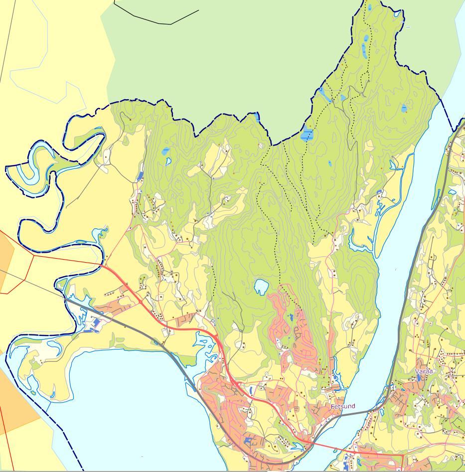 LANDSKAPSANALYSE - KU FOR JØLSEN NÆRINGSOMRÅDE 11 Korpåsen Planområdet Jølsenåsen Bergåsen Illustrasjon av friluftsområdene ved planområdet med skogsområder i grønt og kulturlandskap i gult.