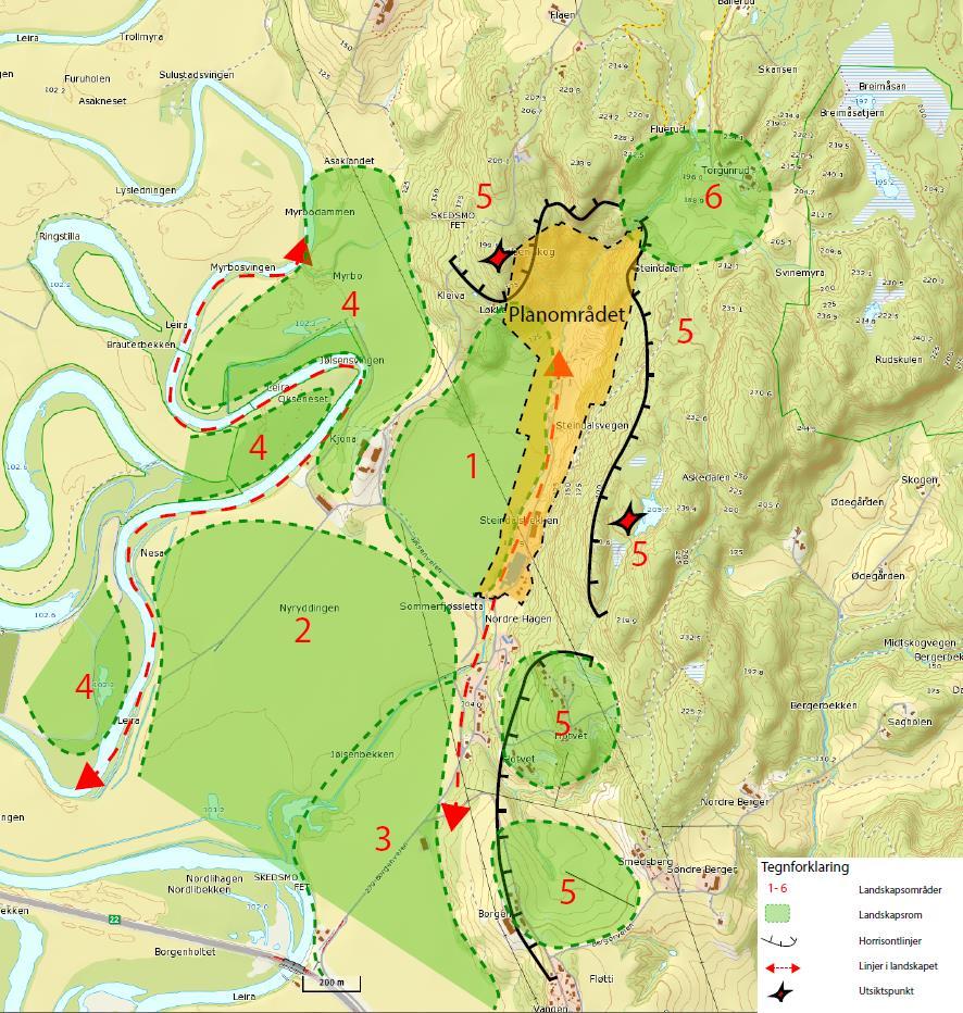 8 LANDSKAPSANALYSE - KU FOR JØLSEN NÆRINGSOMRÅDE Landskapsanalysen viser planområdets nærliggende landskapsområder. 4.