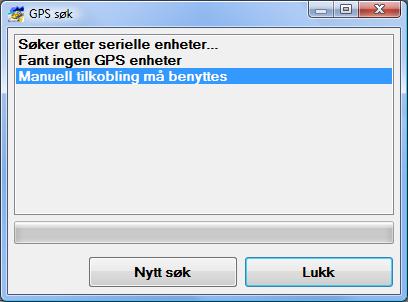 5 Kople til GPS enhet Ved å velge dette menyvalget starter ELRAPP kontroll prosessen med å kople til sist