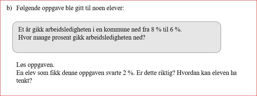 Gir 25 % nedgang som riktig løsning. Slår fast at eleven har regnet prosentpoeng/differanse.