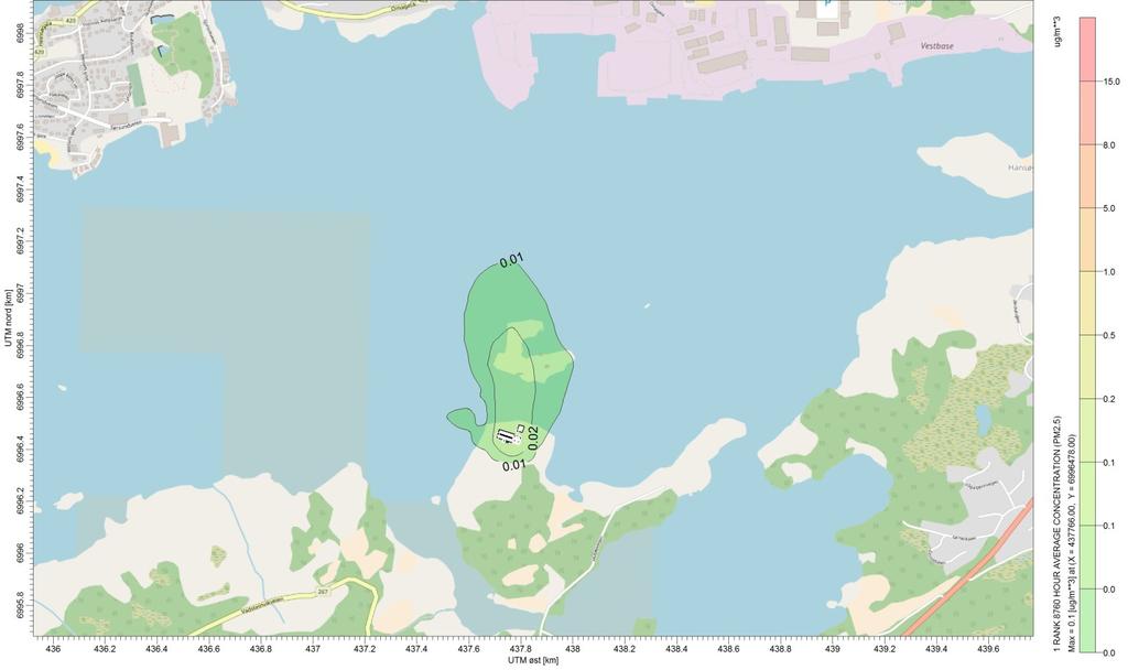 Ordrenummer: 68085 Side 7 av 13 Figur 6. Årlig gjennomsnitt basert på utslipp tilvarende gjeldende utslippstillatelse for støv fra forbrenning av spillolje.