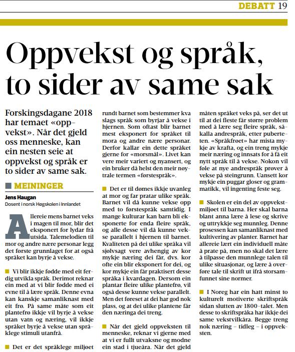 Fin kronikk hvor Wroldsen reklamerer for deres arrangementer under Forskningsdagene. Oppland Arbeiderblad 19.