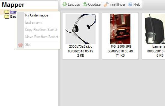Bildet vil nå ligge på serveren, og man kan sortere filene i mapper. Man kan også opprette undermapper med å høyreklikke på mappe med bilder.