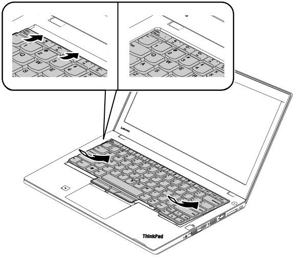 1. Koble til kontaktene, og snu tastaturet. 2. Skyv tastaturet inn i holderen, som vist.