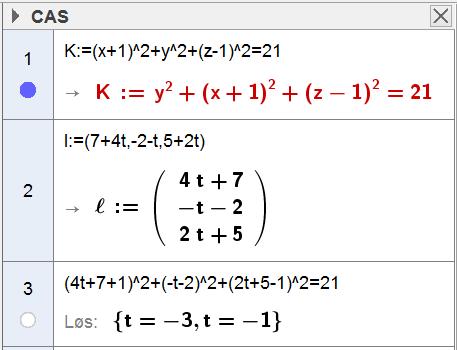 Oppgave 4 ( poeng) En kule K har sentrum i S(, 0, ) og radius. En linje går gjennom punktene A(7,, 5) og B(5, 4, 9).