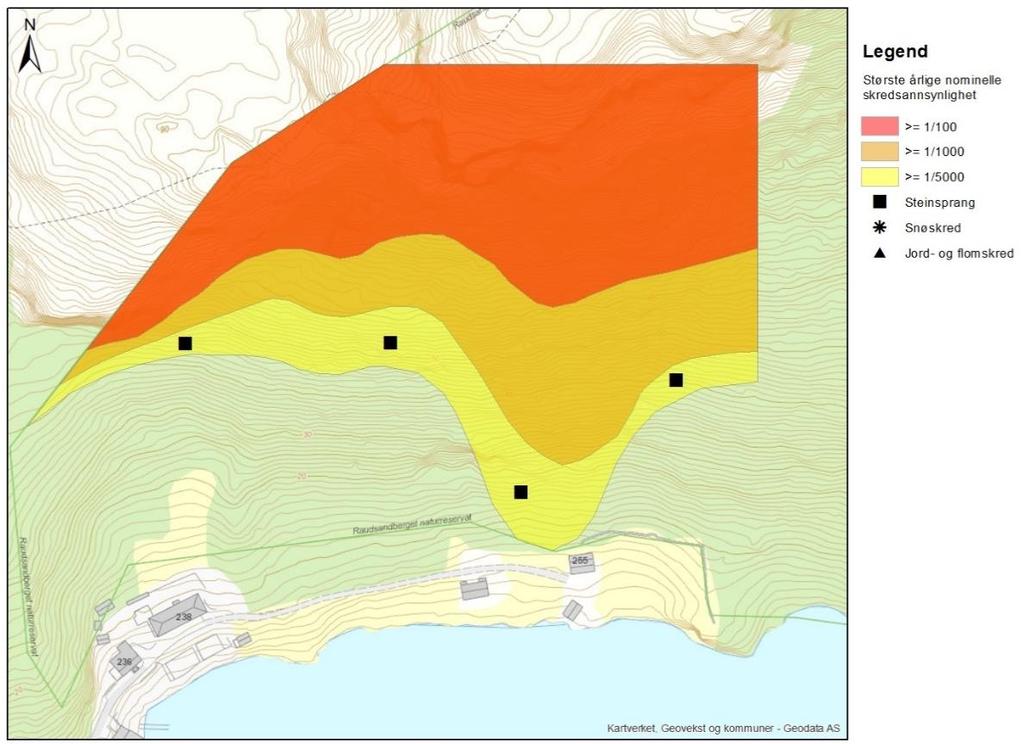 kartlegging Kristvika industriområde Jord- og flomskred Det er ikke markert for potensiell fare for jord- og flomskred i aktsomhetskart fra NVE. Det er heller ikke registrert vannveier i området.