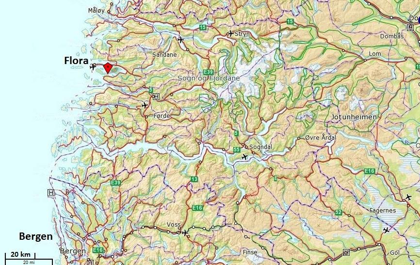 2 MATERIALE OG METODER 2.1 Undersøkelsesområdet Lokaliteten ligger i sørenden av Høydalsfjorden, i Flora kommune, på ca 190 meters dyp (Figur 2.1, 2.2 og 2.3).