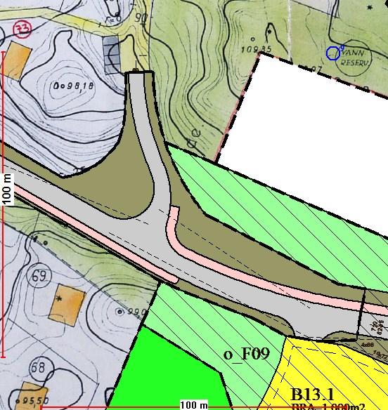 Veibredden i denne planen er på 6,5 meter uten fortau, mot nytt forslag som regulerer til 8,5 meter + annen veigrunn. Moneheia, øvre del vedtatt 28.05.